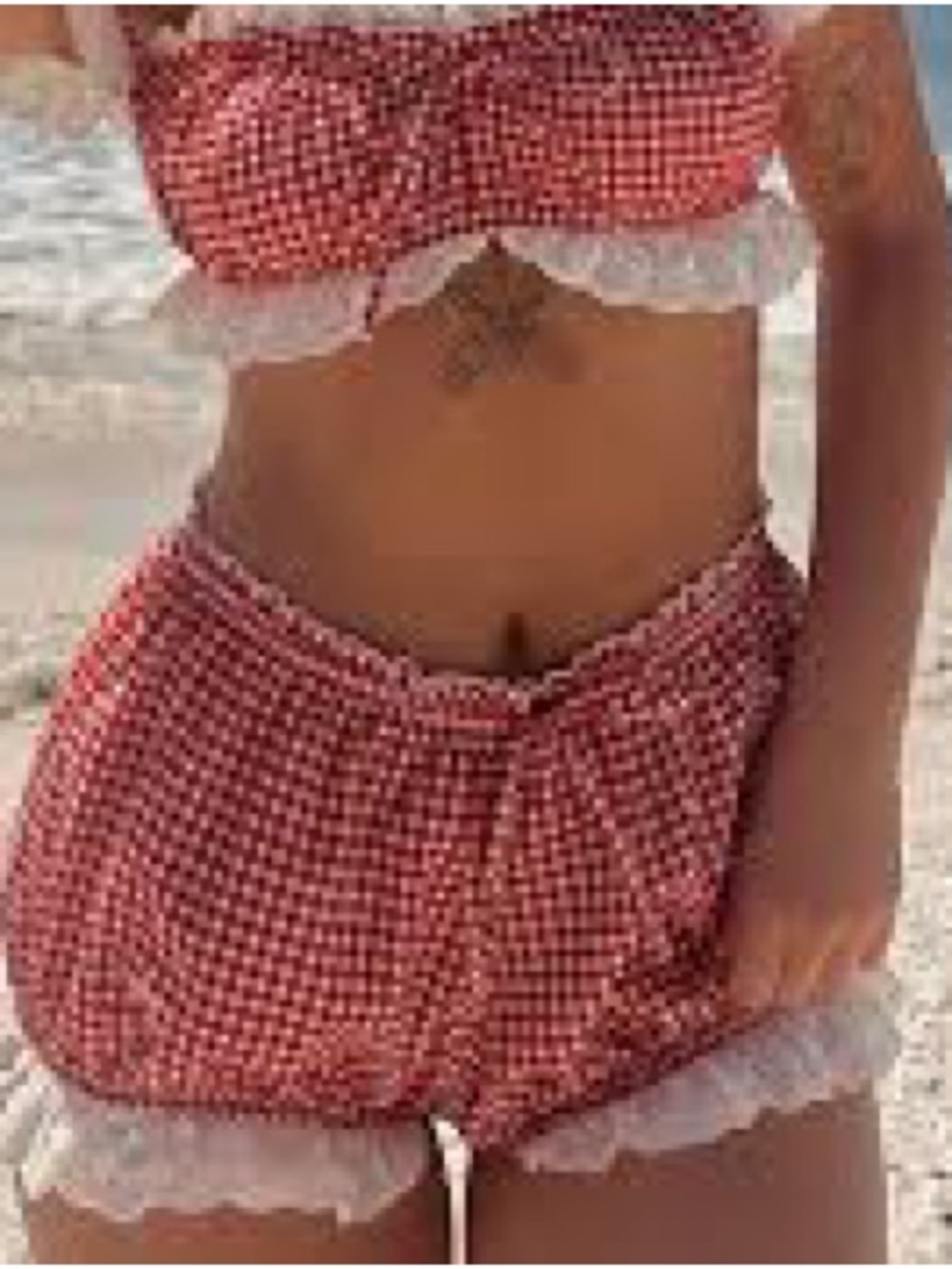Urban Outfitters Red and White Patterned Lingerie Top